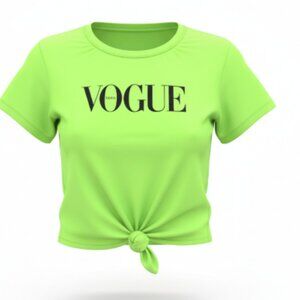VOGUE Women’s Crop Top Size M Neon Green Short Sleeve Tie Front T-Shirt